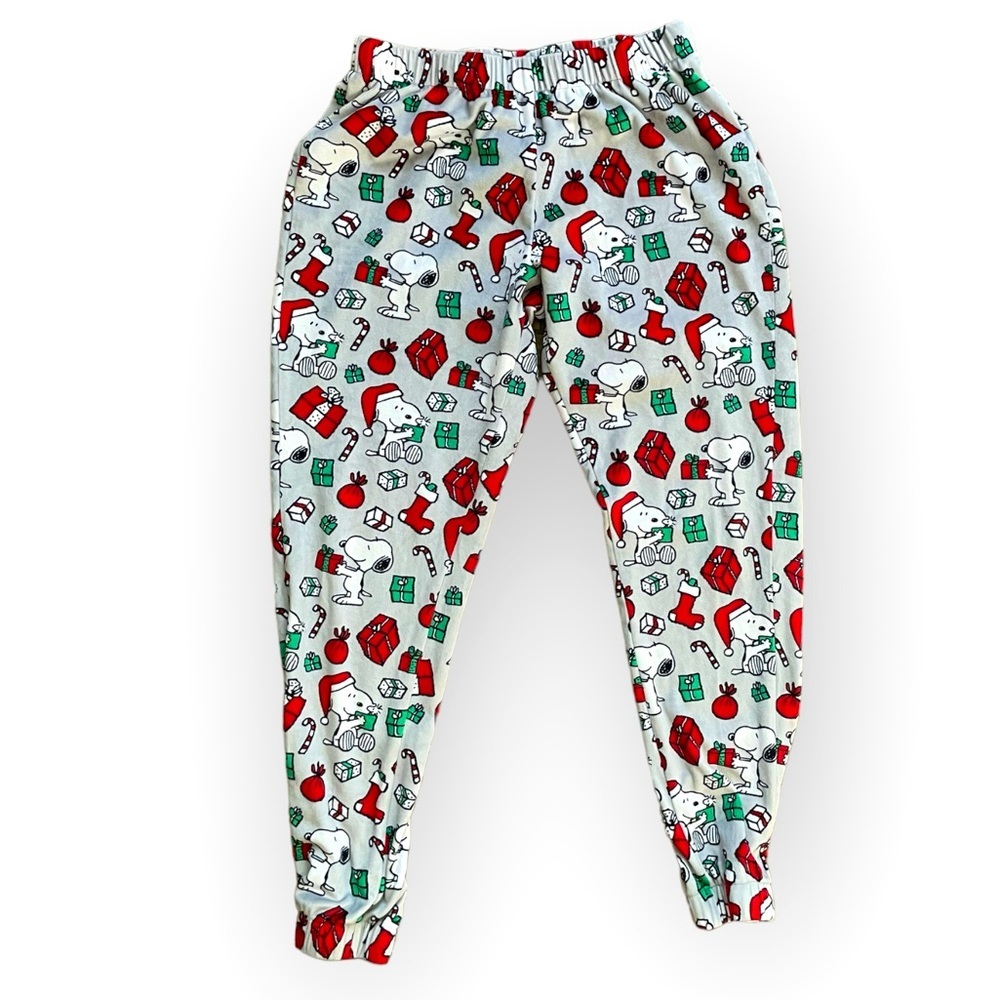 Munki Munki Peanuts Snoopy Christmas fleece pajama bottoms small lounge sleep